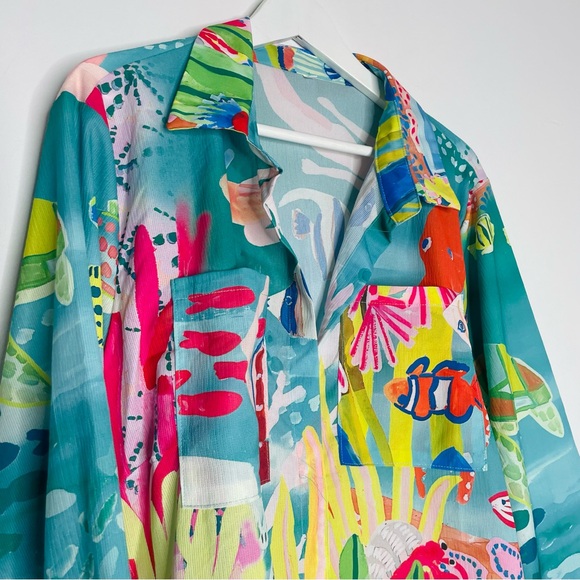 Oaku Tropical Ocean Hawaiian Flowy Beach dress, shirt, swim coverup Size 4XL - Picture 5 of 16